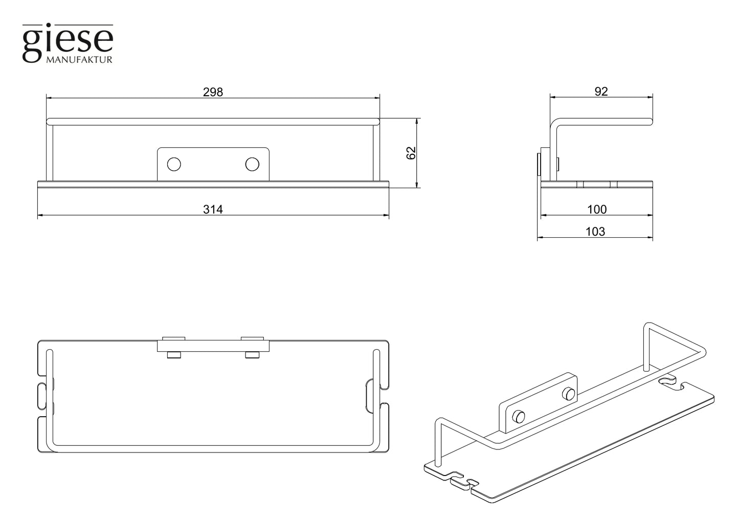 Duschablage mit Haken und Rasierhalter
