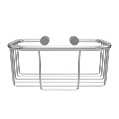 Interaktives 3D-Modell eines minimalistischen Duschkorbs der Giese Manufaktur; verchromtes Rahmendesign mit runder Wandbefestigung zur flexiblen Badgestaltung